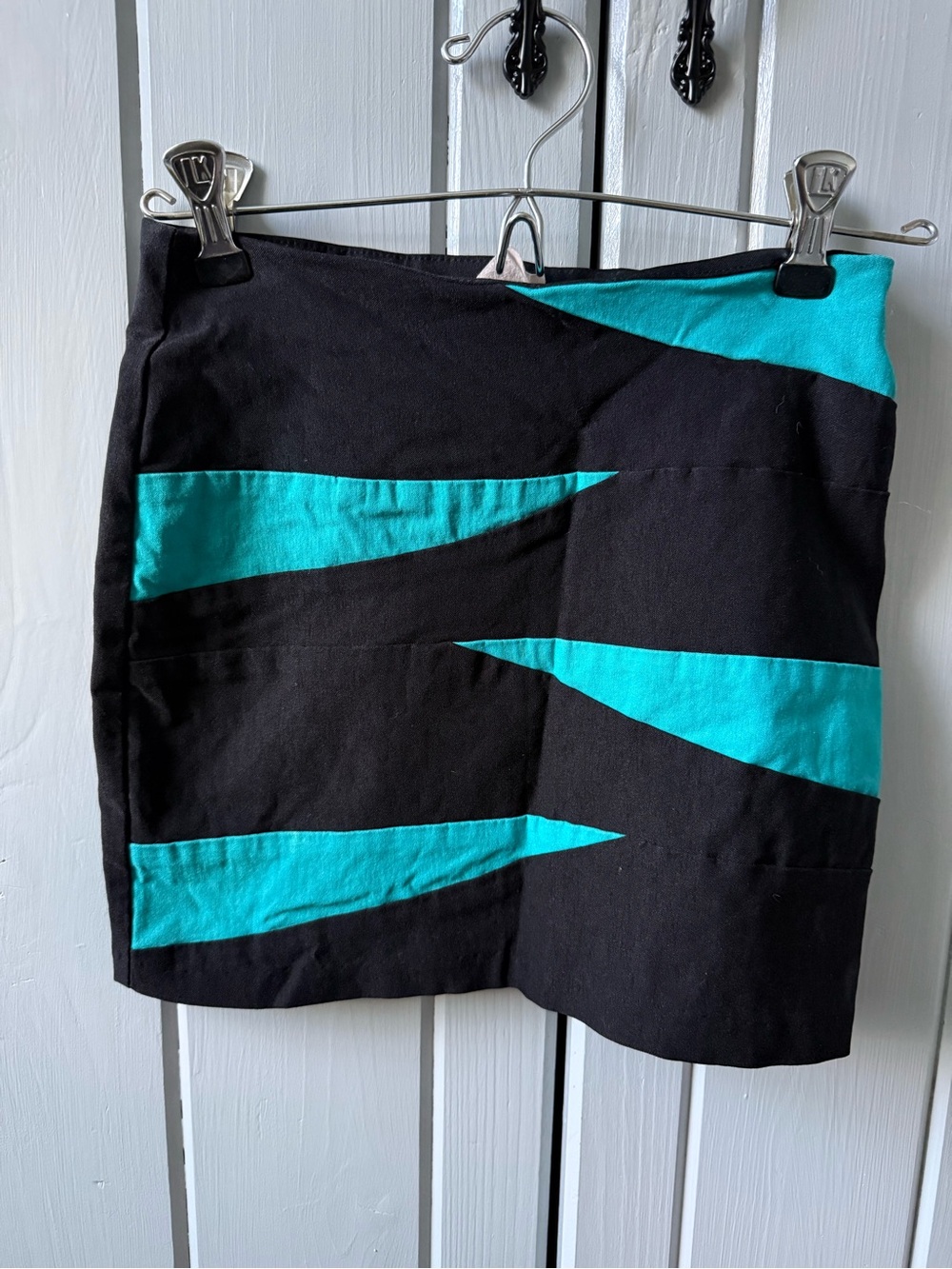 Vintage y2k Black and Teal Colorblock Mini Skirt